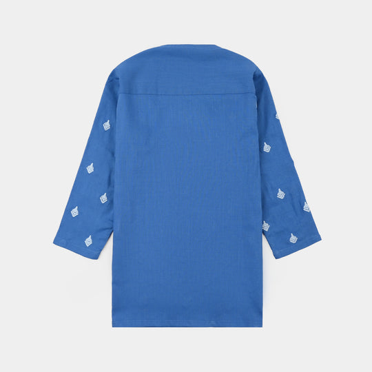 Infant Boys Cotton Slub Embroidered Kurta (Breeze) - Blue