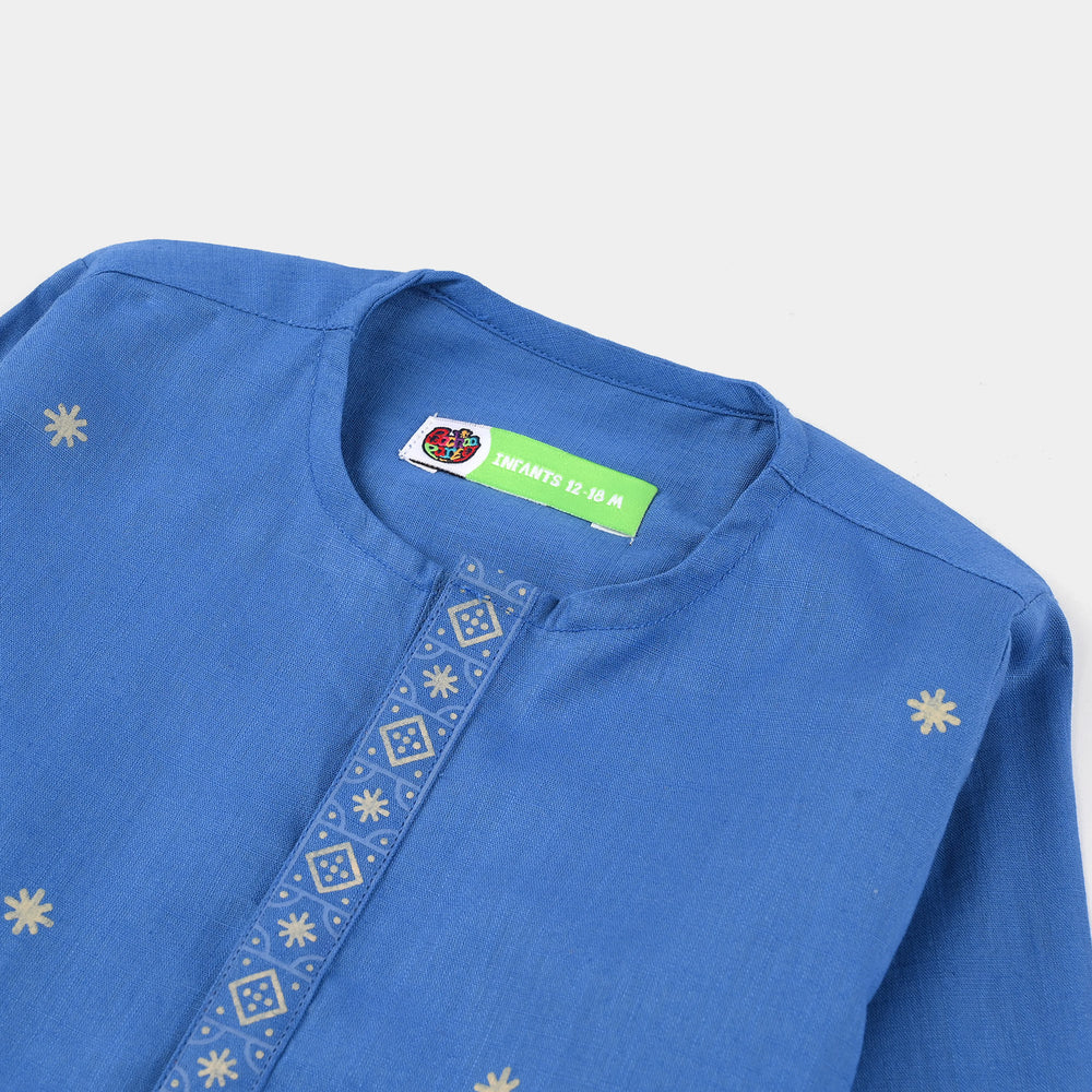 Infant Boys Cotton Slub Printed Kurta (Funk) - Blue