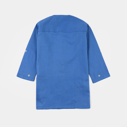 Infant Boys Cotton Slub Printed Kurta (Funk) - Blue