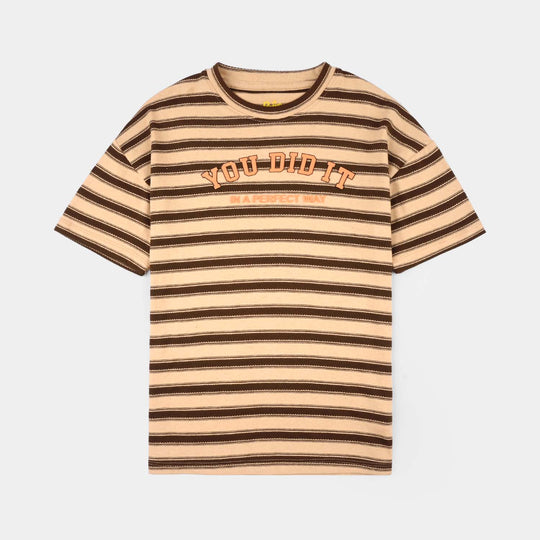 Boys Jacquard T-Shirt (You Can Do It) - Brown