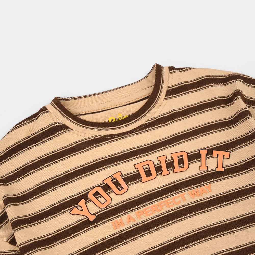 Boys Jacquard T-Shirt (You Can Do It) - Brown