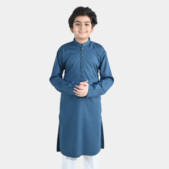Boys Poly Viscose Basic Kurta (Jacquard) – Teal Green