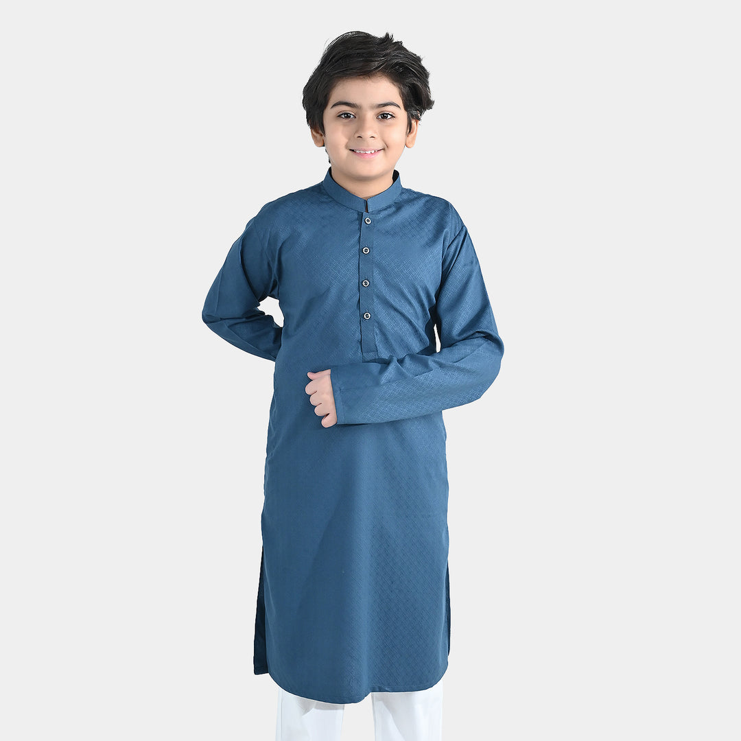 Boys Poly Viscose Basic Kurta (Jacquard) – Teal Green
