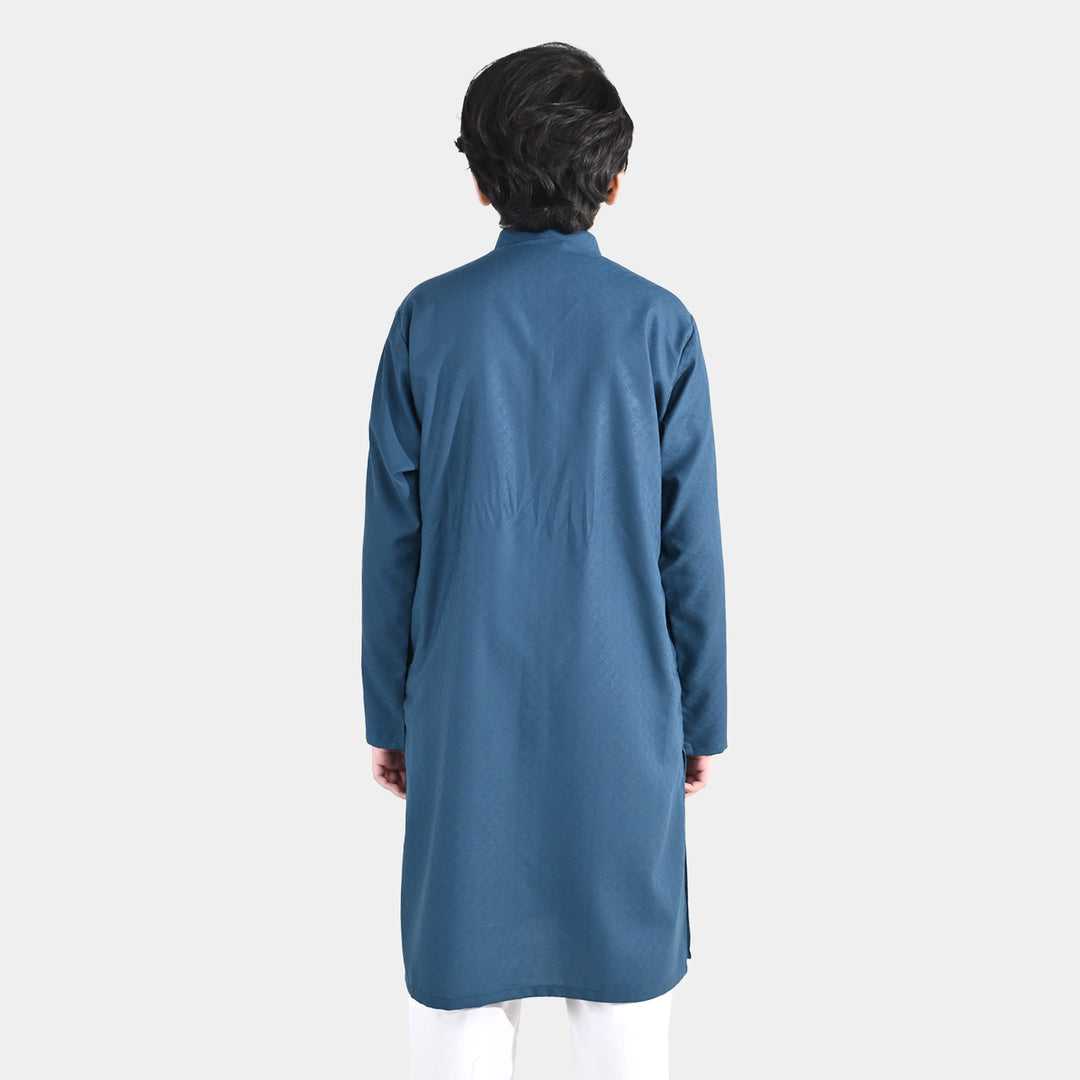 Boys Poly Viscose Basic Kurta (Jacquard) – Teal Green