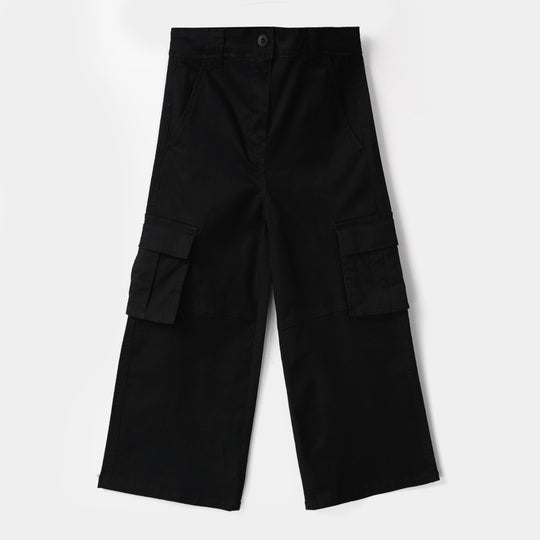 Girls Cotton Twill Pants Seam - Black