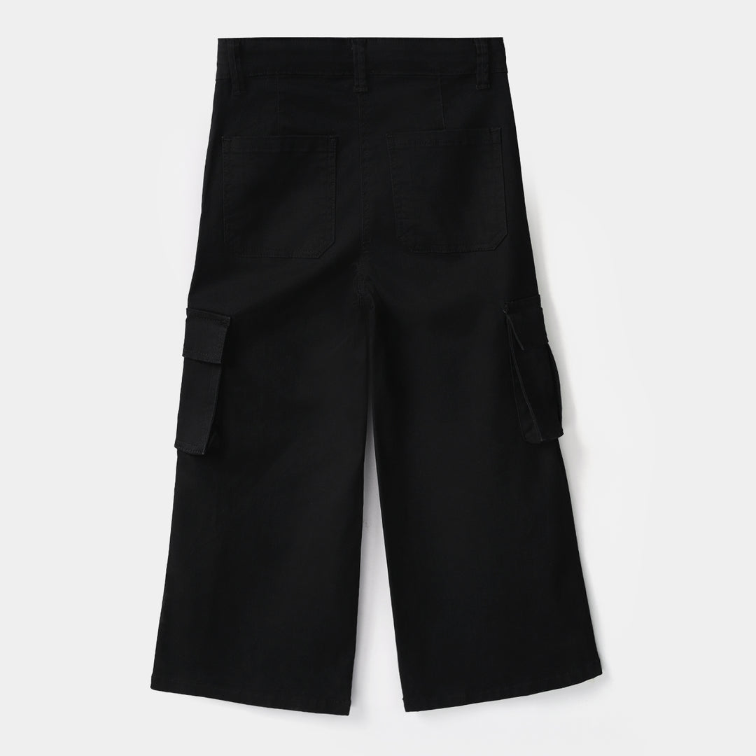 Girls Cotton Twill Pants Seam - Black