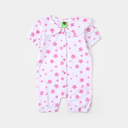 Infant Girls Cotton Woven Romper (Petal Play) - White
