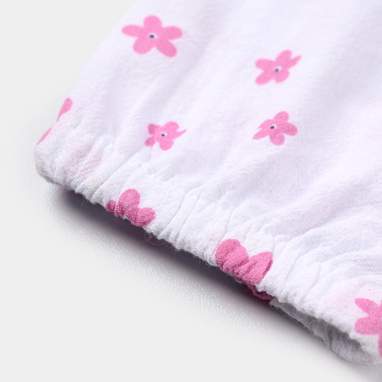 Infant Girls Cotton Woven Romper (Petal Play) - White
