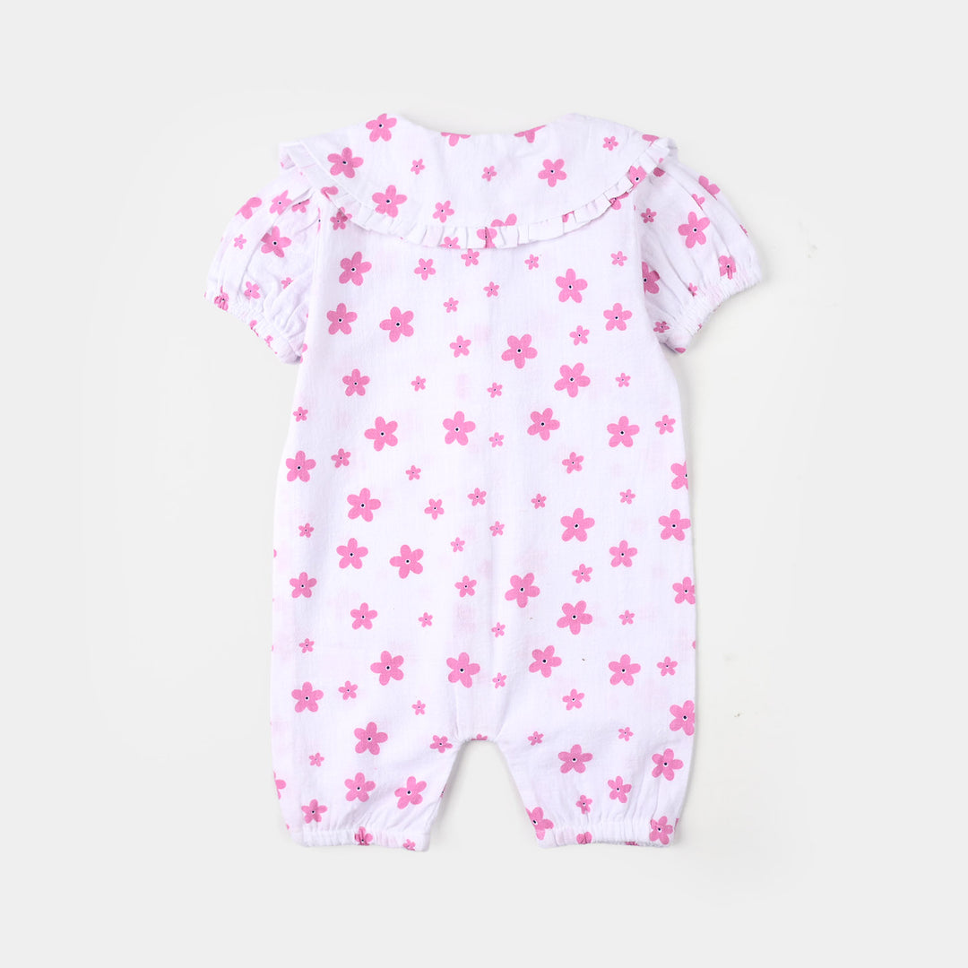 Infant Girls Cotton Woven Romper (Petal Play) - White
