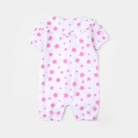 Infant Girls Cotton Woven Romper (Petal Play) - White