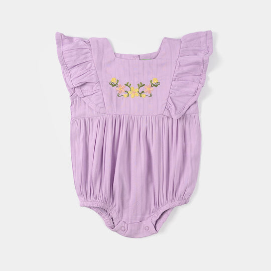Infant Girls Cotton Jacquard Woven Romper - Lilac