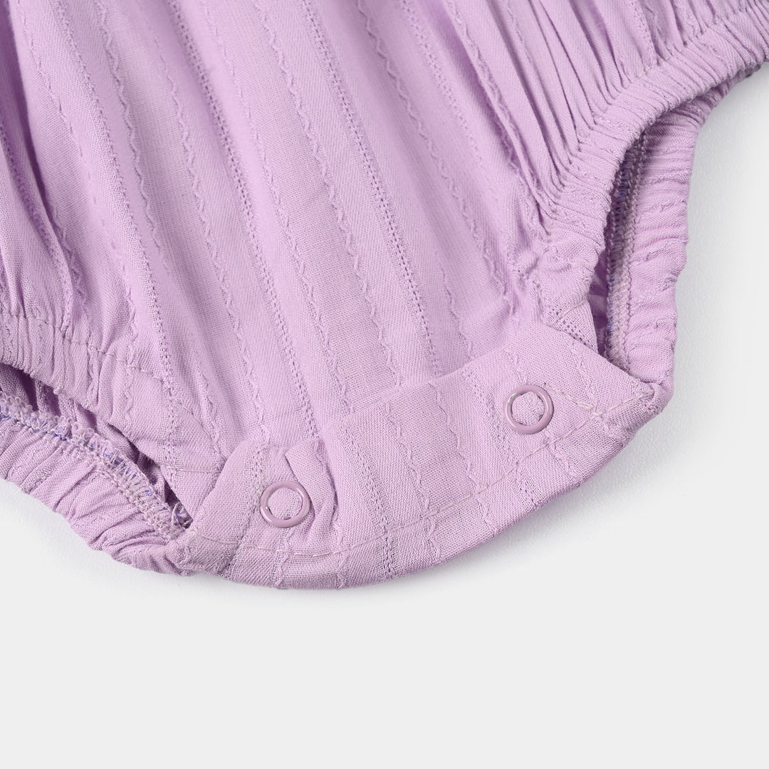 Infant Girls Cotton Jacquard Woven Romper - Lilac