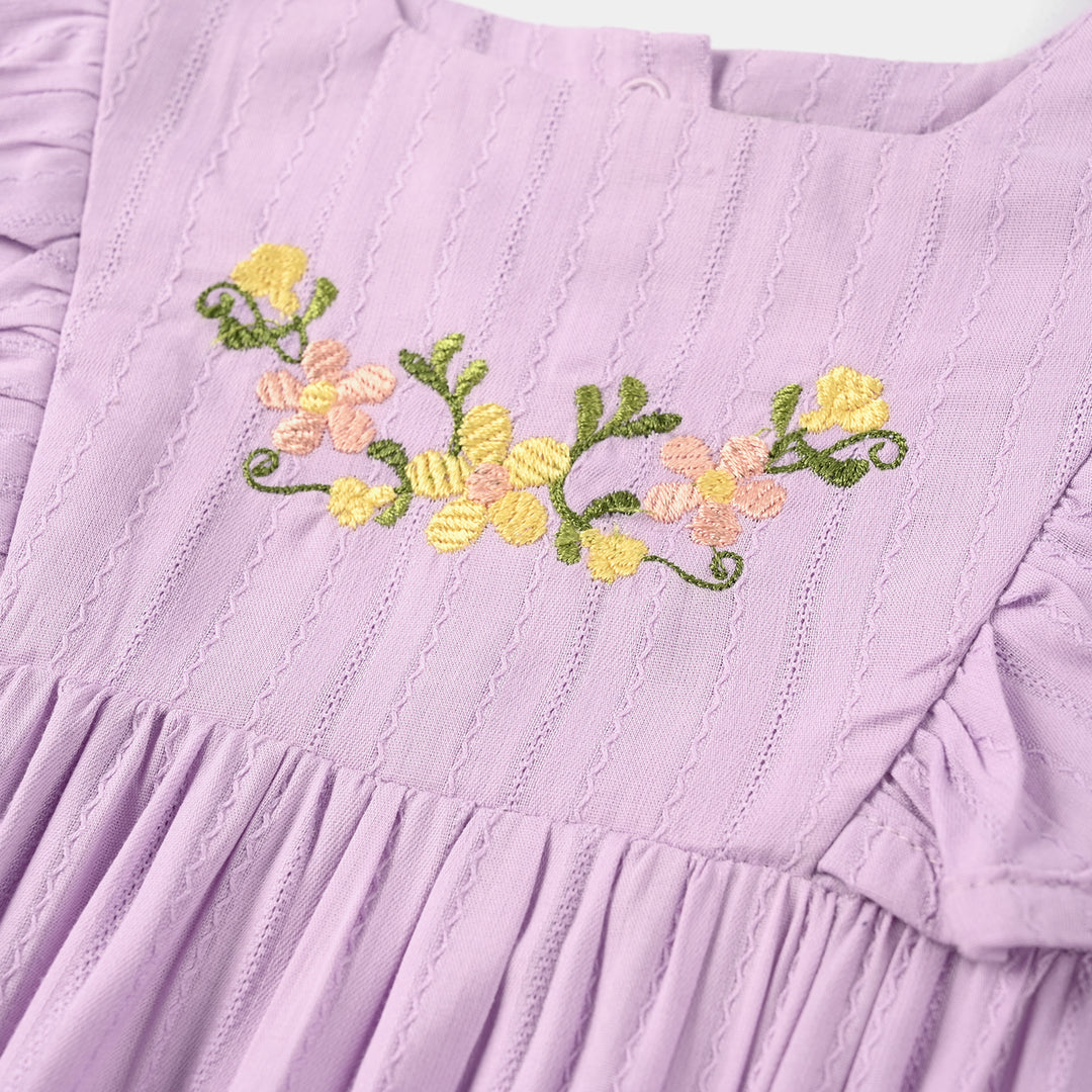 Infant Girls Cotton Jacquard Woven Romper - Lilac