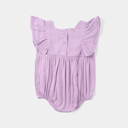 Infant Girls Cotton Jacquard Woven Romper - Lilac