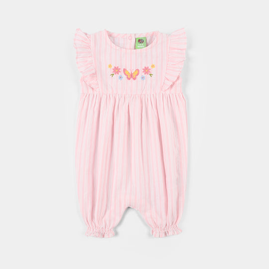 Infant Girls Cotton Woven Romper (Gleam Gather) - White/Pink