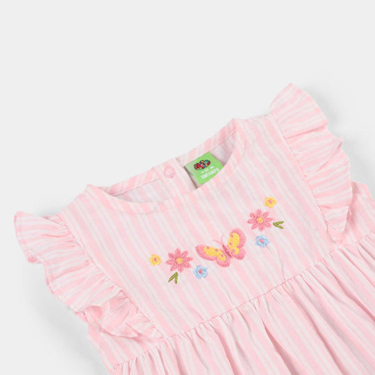 Infant Girls Cotton Woven Romper (Gleam Gather) - White/Pink