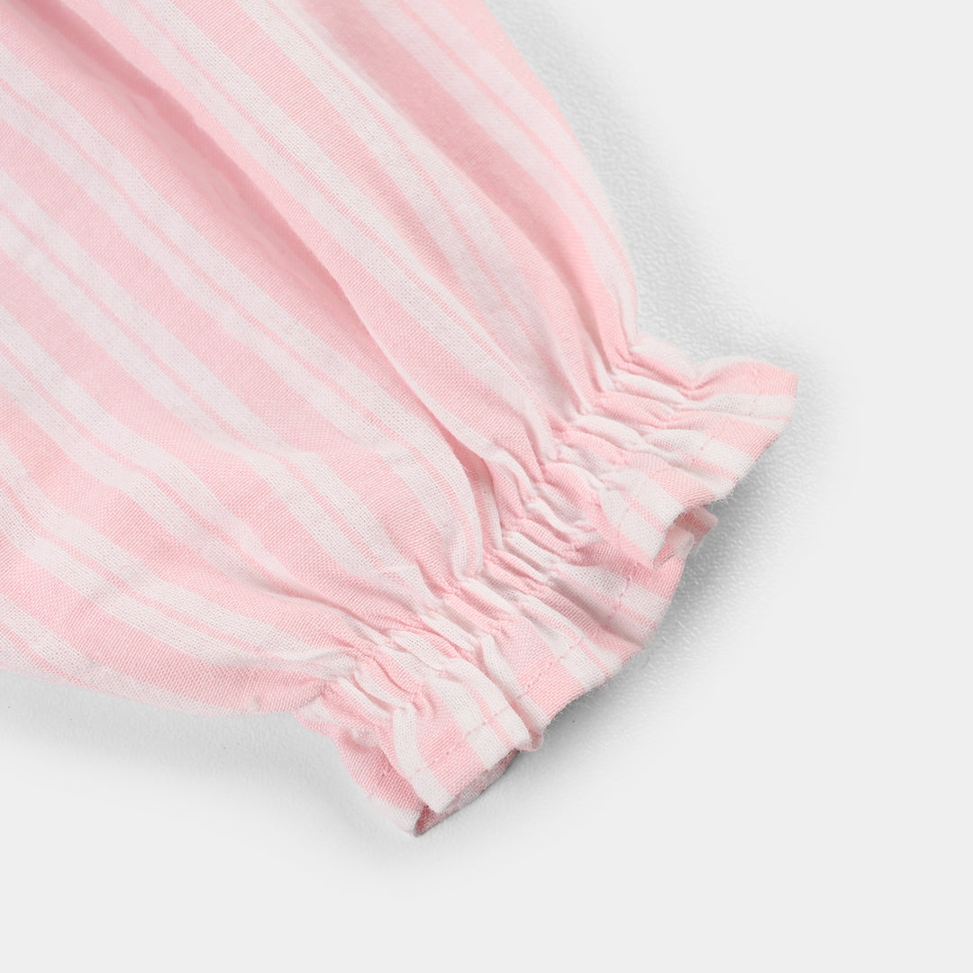 Infant Girls Cotton Woven Romper (Gleam Gather) - White/Pink