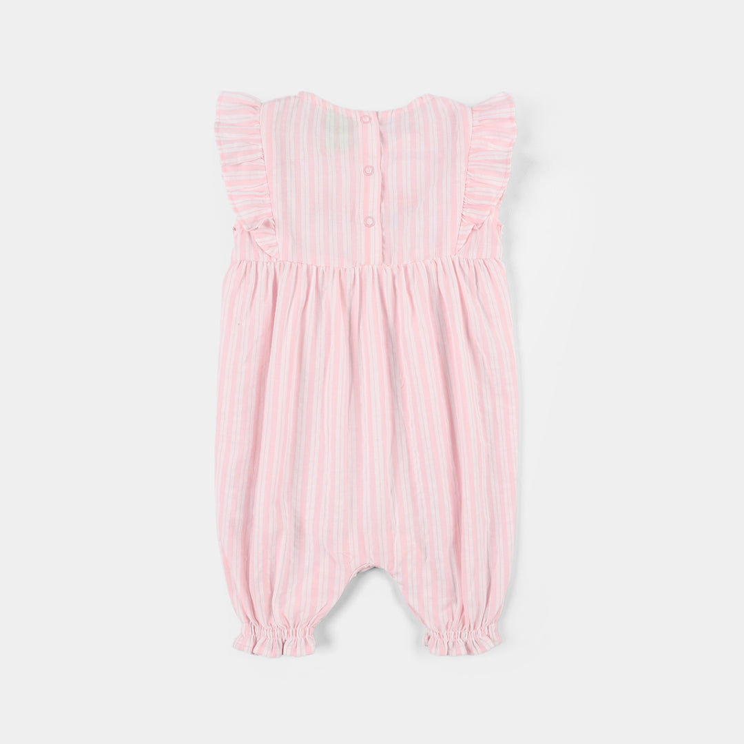 Infant Girls Cotton Woven Romper (Gleam Gather) - White/Pink