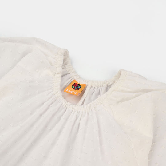 Girls Cotton Emb Top (Reddish) - White