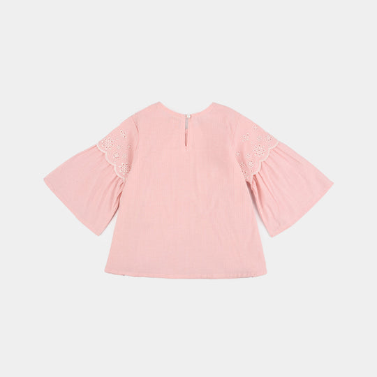 Girls Cotton Emb Top Lake-Peach