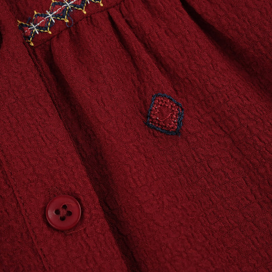 Girls Poly Crinkle Embroidered Top (Desi Tribal) - Maroon