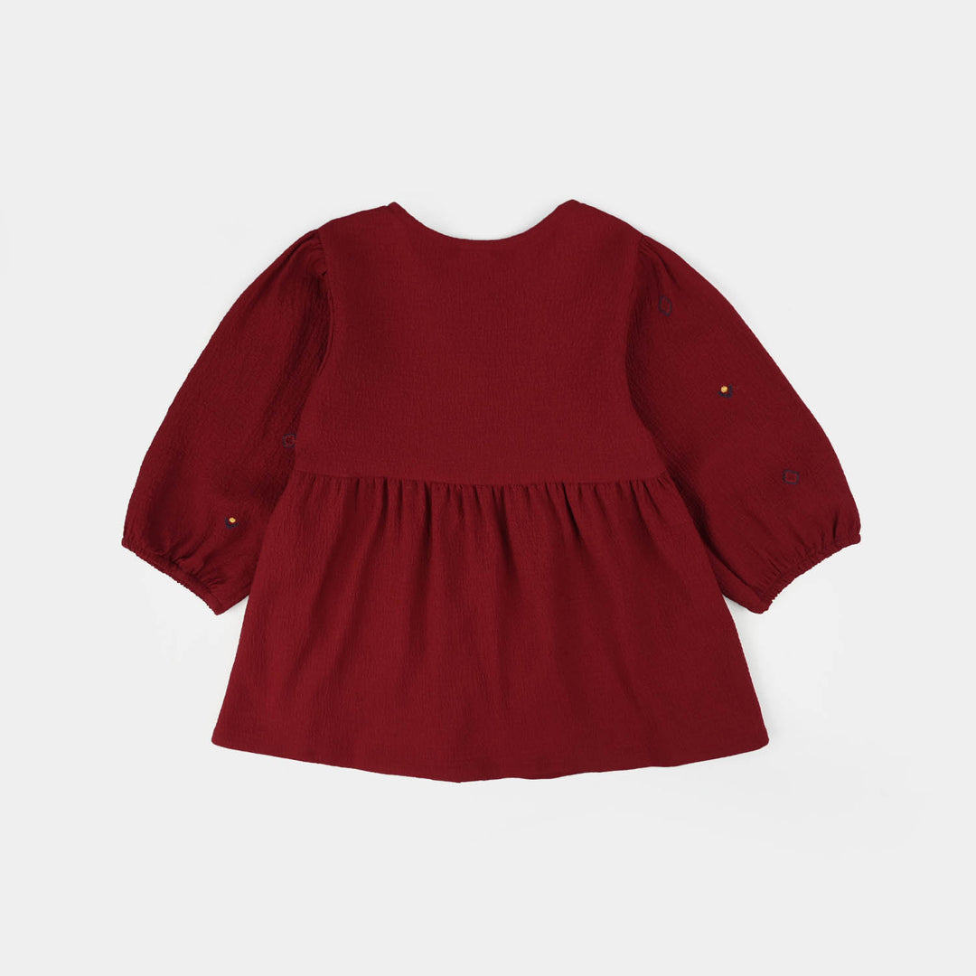 Girls Poly Crinkle Embroidered Top (Desi Tribal) - Maroon