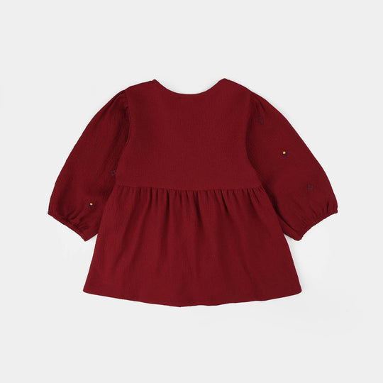 Girls Poly Crinkle Embroidered Top (Desi Tribal) - Maroon