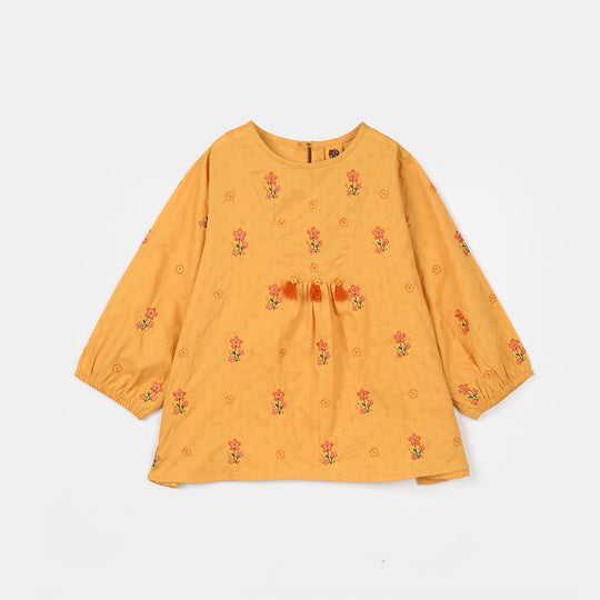 Girls Jacquard Embroidered Top (Honey) - Yellow