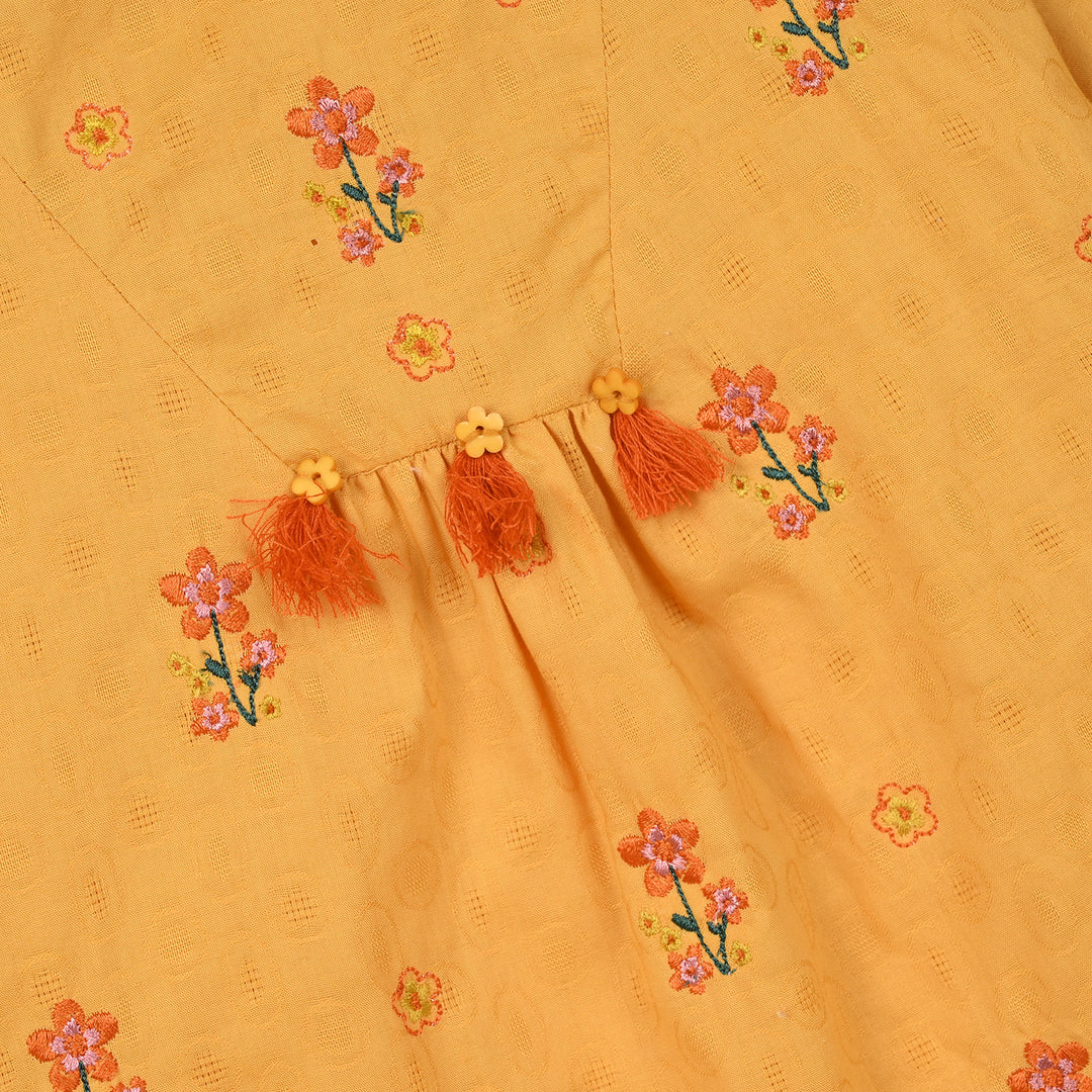 Girls Jacquard Embroidered Top (Honey) - Yellow