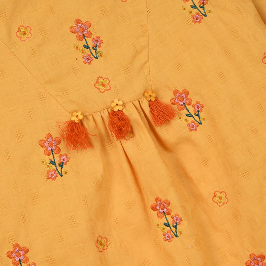Girls Jacquard Embroidered Top (Honey) - Yellow