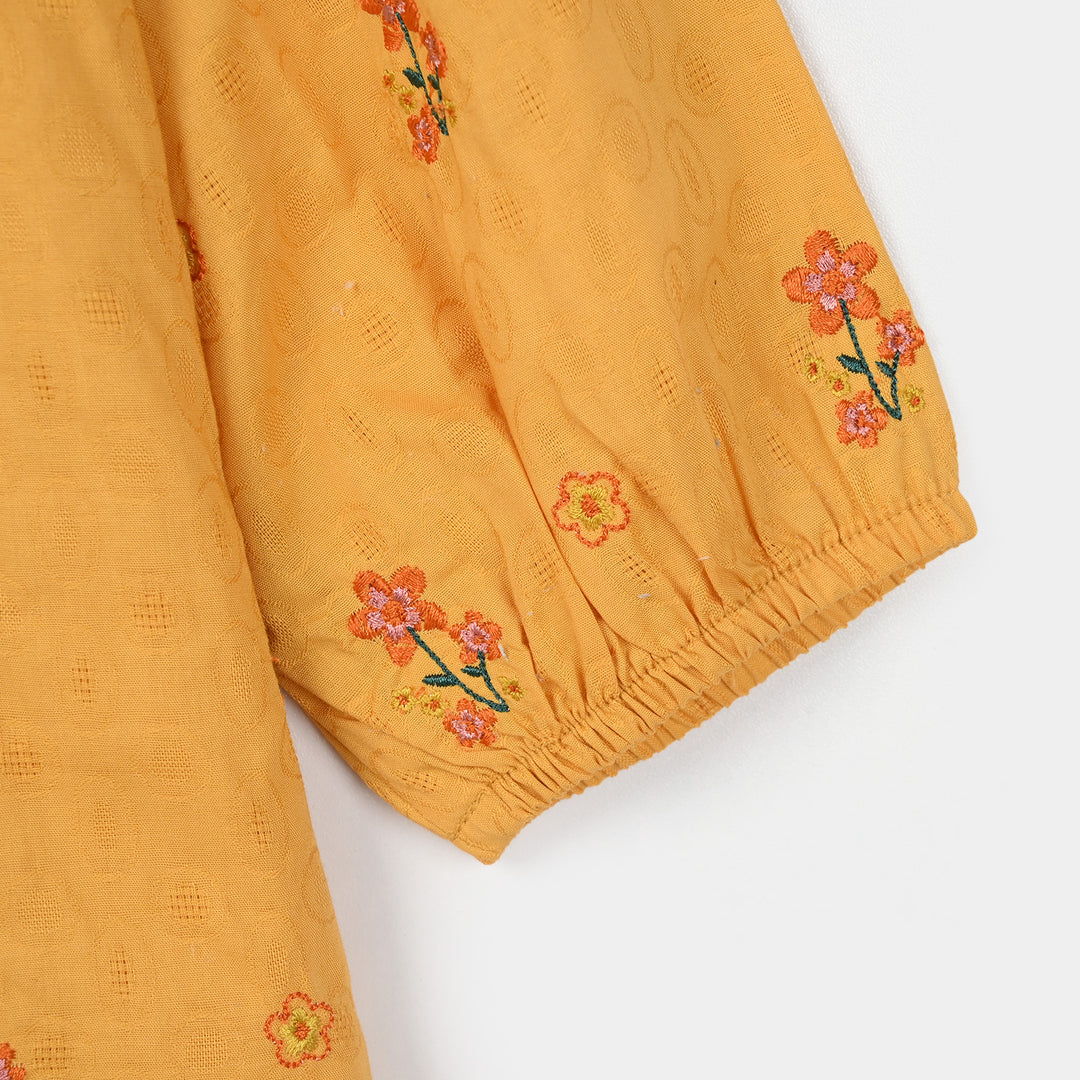 Girls Jacquard Embroidered Top (Honey) - Yellow