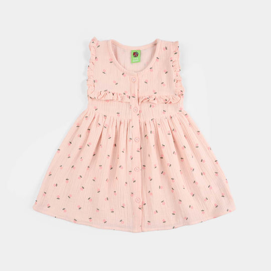 Infant Girls Cotton Casual Frock Star-PINK