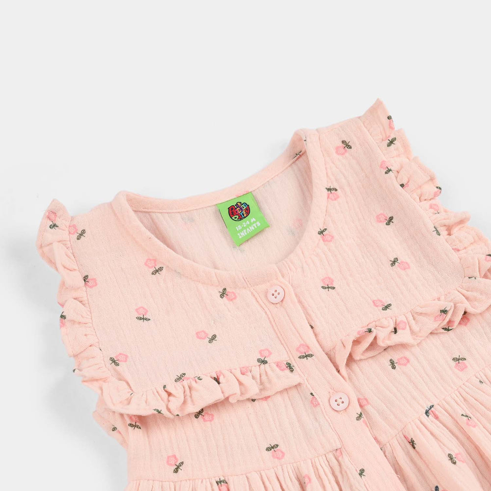 Infant Girls Cotton Casual Frock Star-PINK