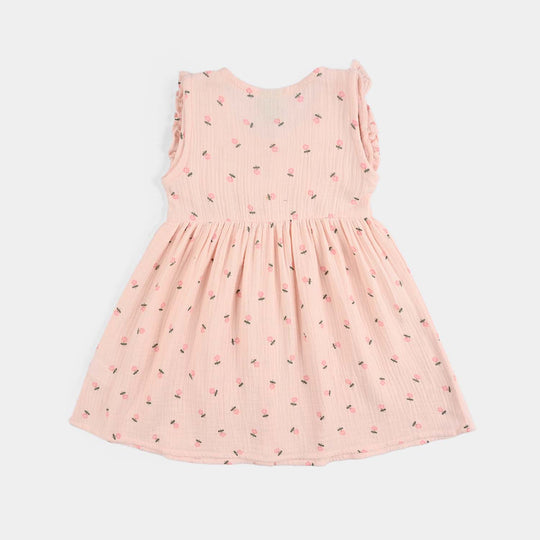 Infant Girls Cotton Casual Frock Star-PINK
