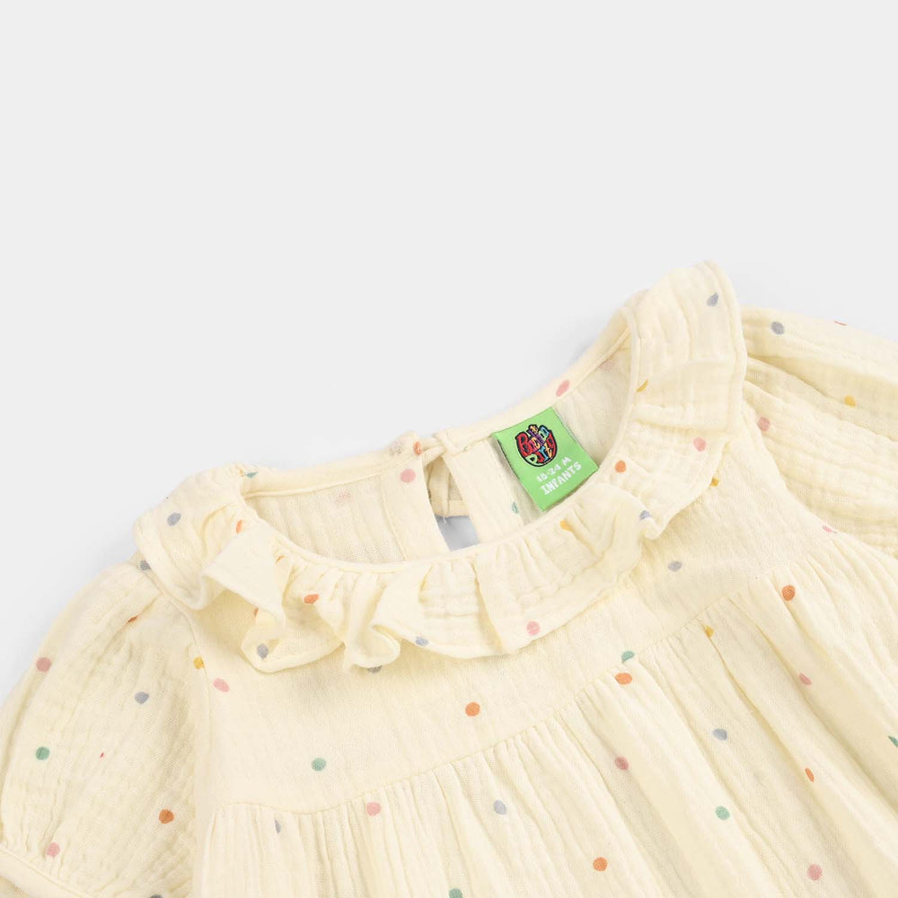 Infant Girls Cotton Casual Frock Multi Dots-Off.White