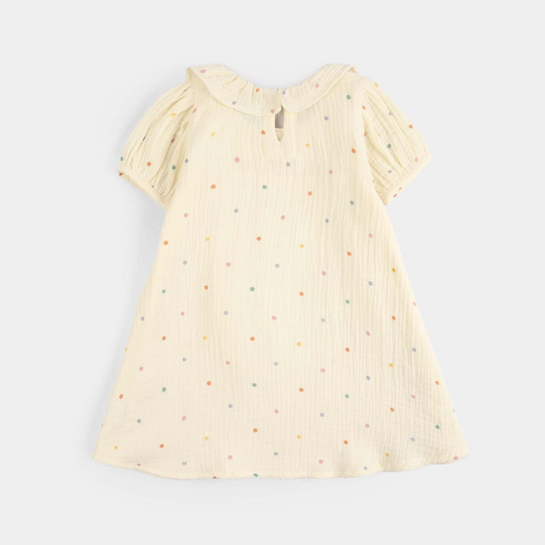Infant Girls Cotton Casual Frock Multi Dots-Off.White