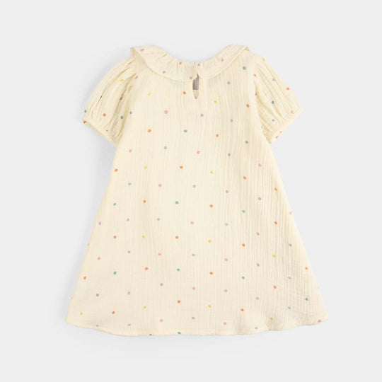 Infant Girls Cotton Casual Frock Multi Dots-Off.White