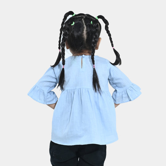 Infant Girls Embroidered Cotton Slub Top – Blue