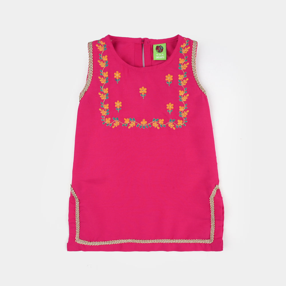 Infant Girls Poly Cambric 2Pc Set (Guddi) - Bright Pink