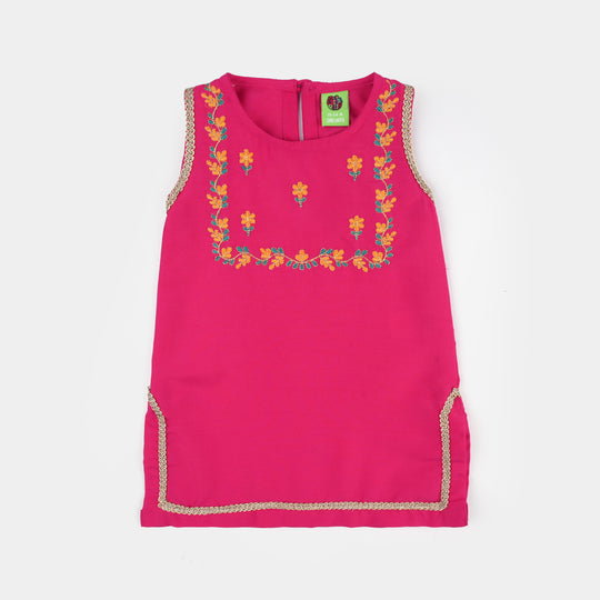 Infant Girls Poly Cambric 2Pc Set (Guddi) - Bright Pink