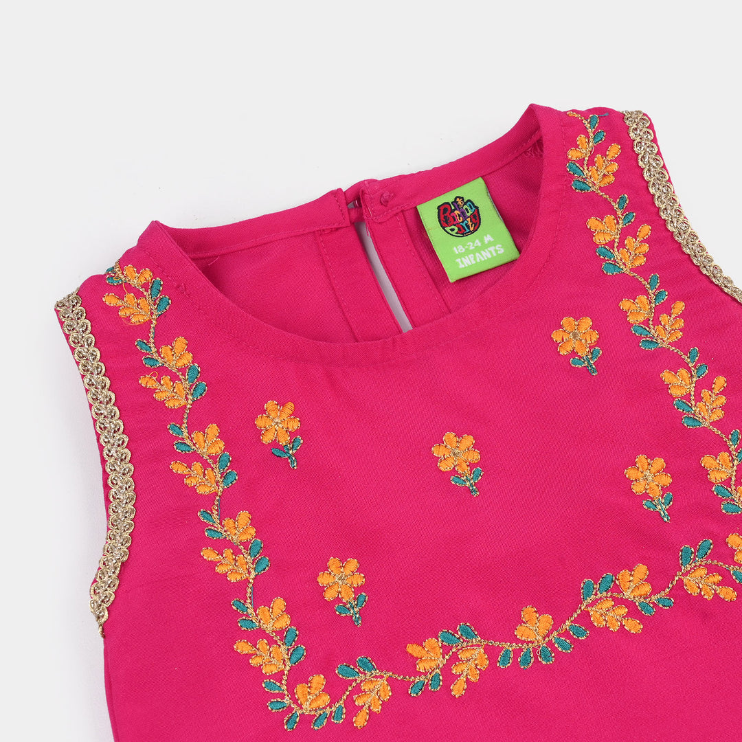 Infant Girls Poly Cambric 2Pc Set (Guddi) - Bright Pink