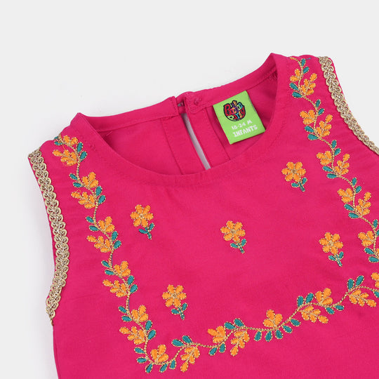 Infant Girls Poly Cambric 2Pc Set (Guddi) - Bright Pink