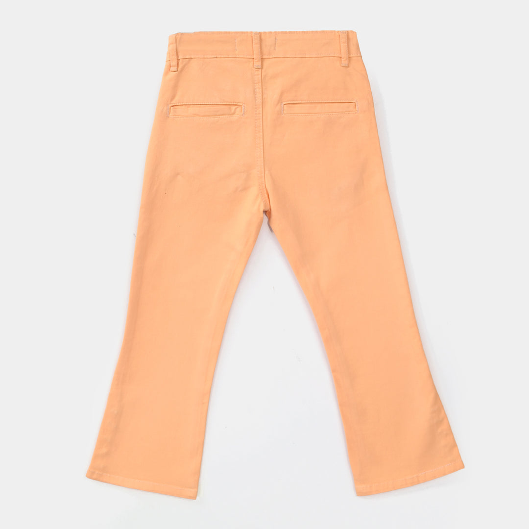 Girls Cotton Twill Pants (Flower In Line) – Peach