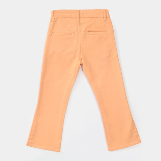 Girls Cotton Twill Pants (Flower In Line) – Peach