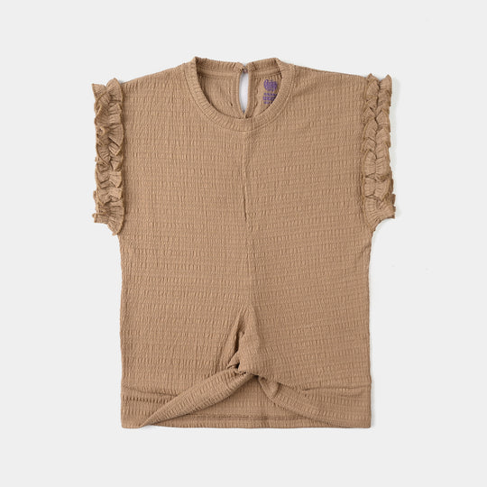 Girls China Fabric T-Shirt (Brown Knot) – Brown