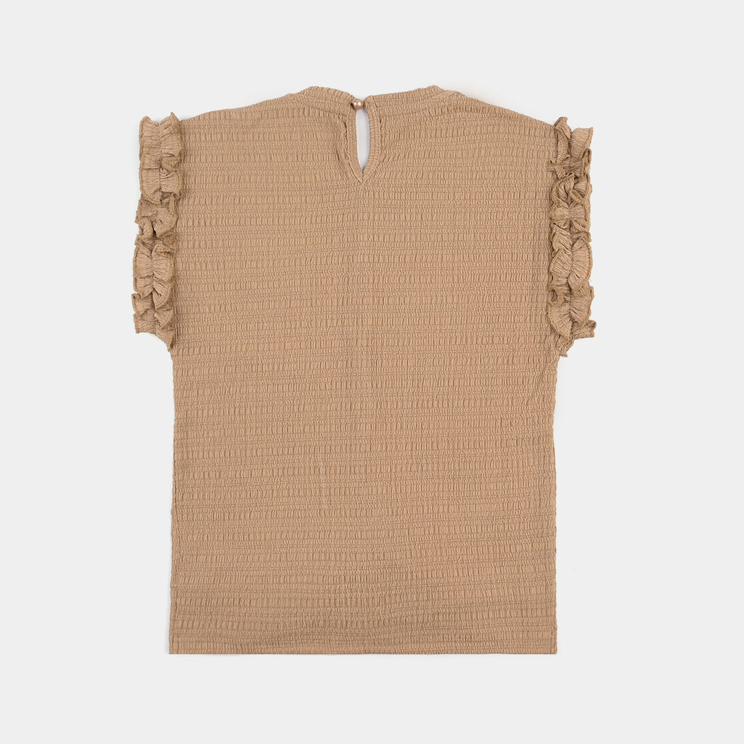 Girls China Fabric T-Shirt (Brown Knot) – Brown