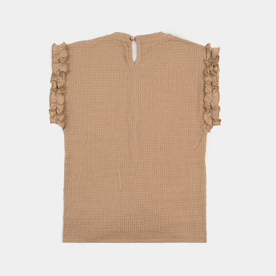 Girls China Fabric T-Shirt (Brown Knot) – Brown