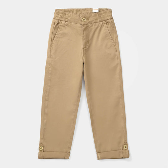 Boys Cotton Twill Pants (Roll Up) – Brown