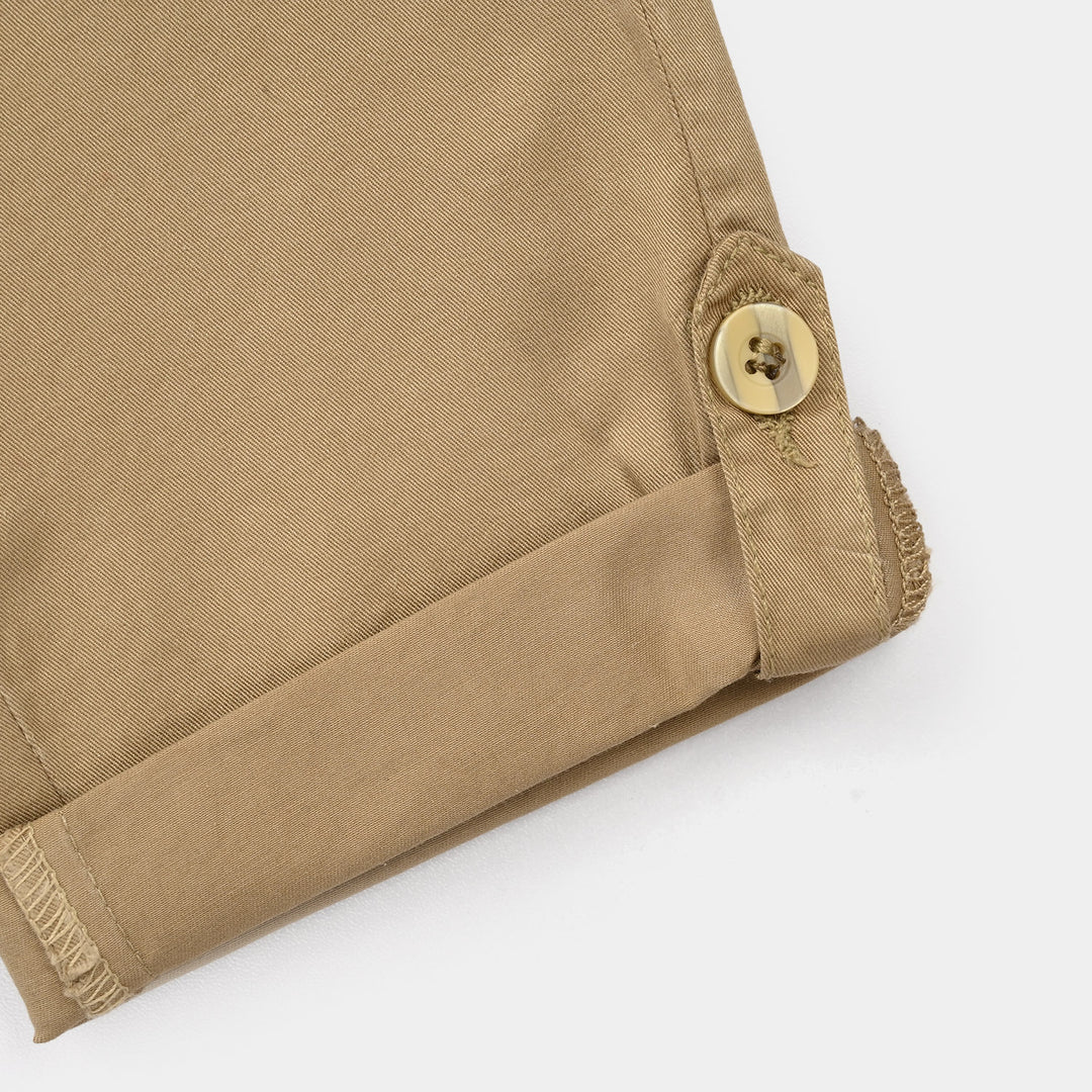 Boys Cotton Twill Pants (Roll Up) – Brown