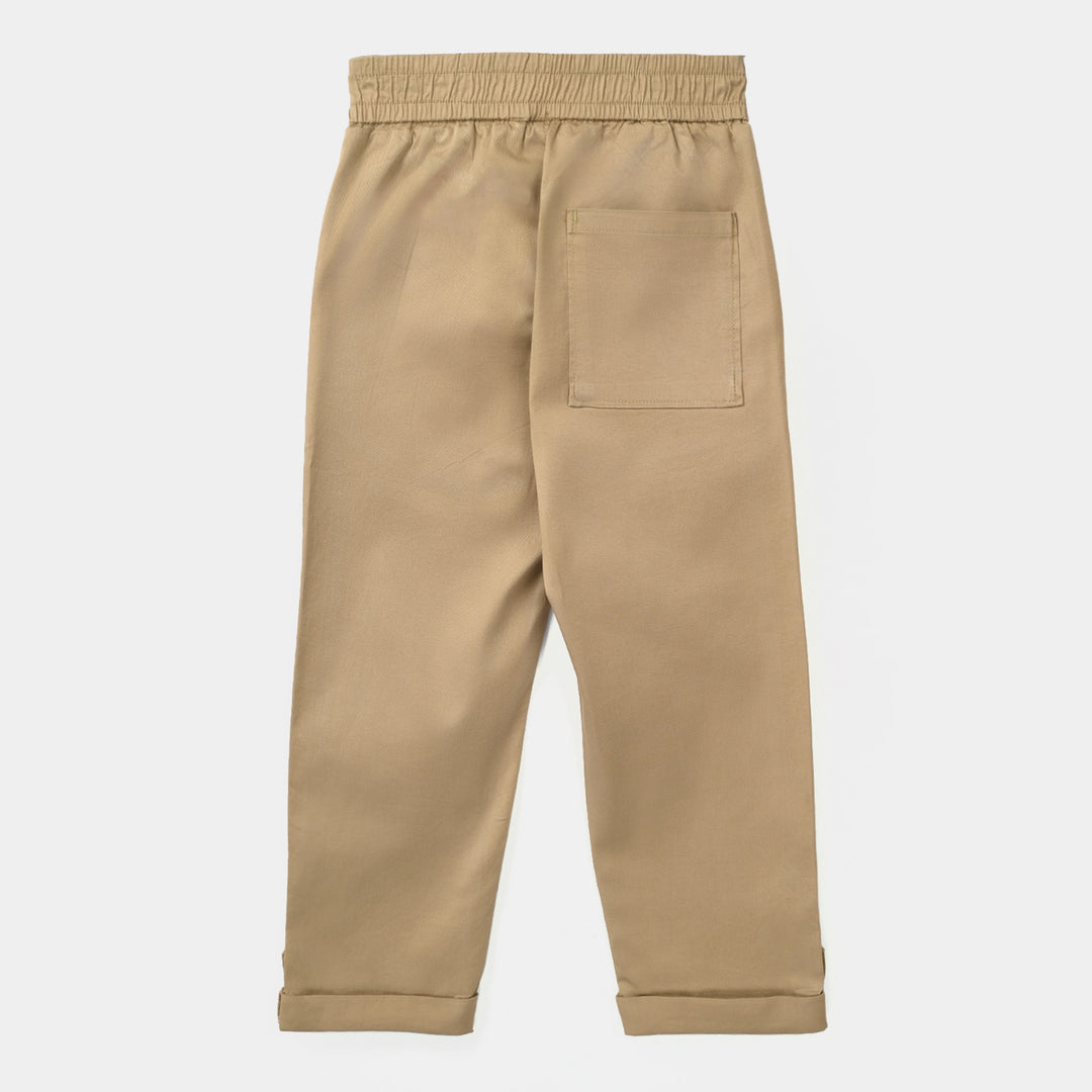 Boys Cotton Twill Pants (Roll Up) – Brown